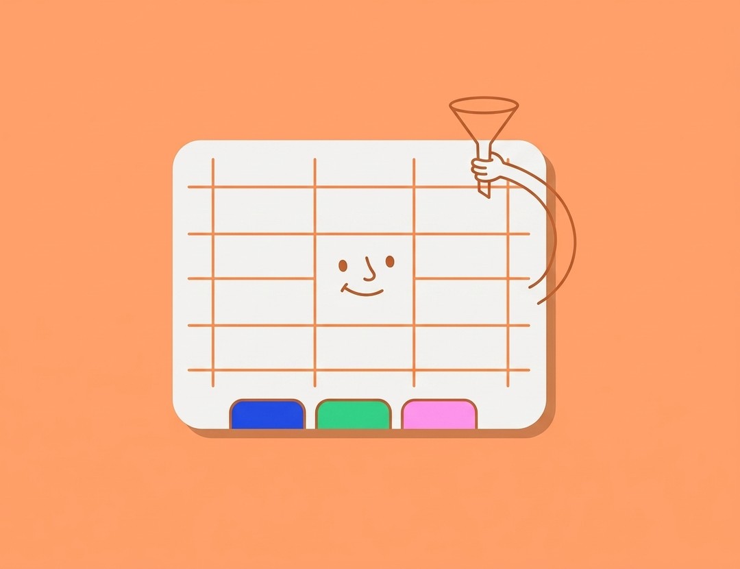 Illustration of a spreadsheet character with colored client tabs, representing a content calendar for multiple clients