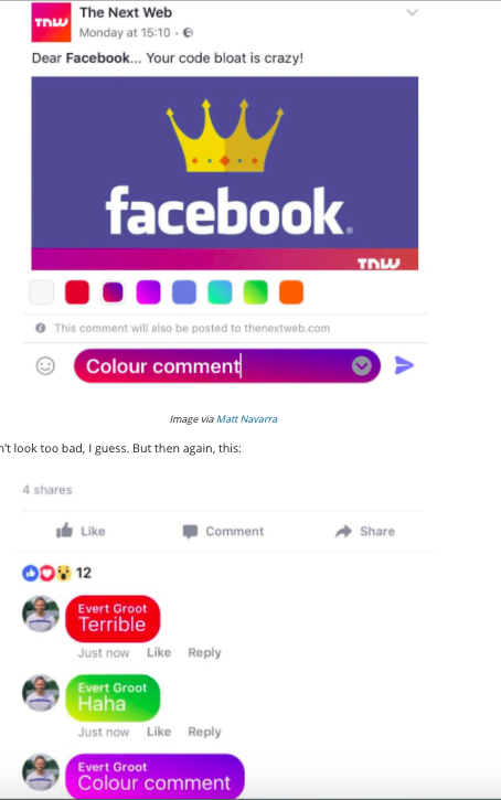 New Facebook comments have many color variations