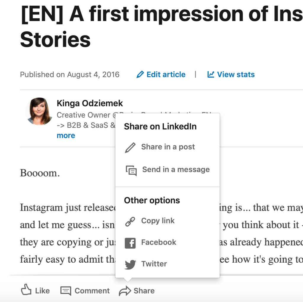 how to post an article on linkedin