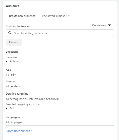Configuring FB audience