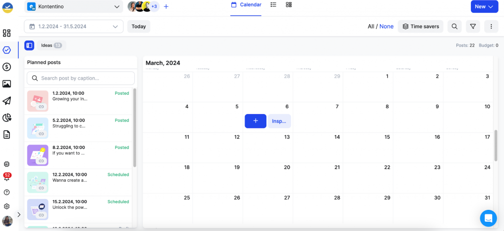 Planning Linkedin posts in the Kontentino calendar.